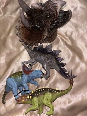 Set of Four Kids Dinosaur Action Figures - Green, Blue, Gray, Brown